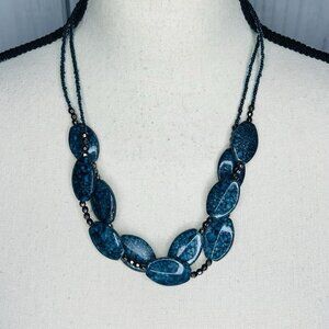 Blue Agate 21" Oval Beaded Double Strand Necklace Adjustable